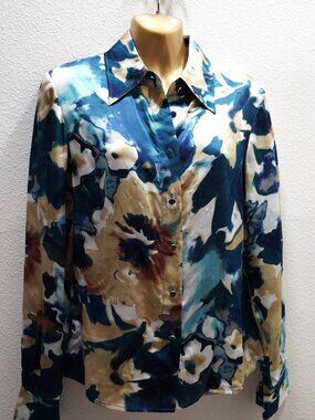 St John Evening Watercolor Floral Satin Silk Blouse size 6